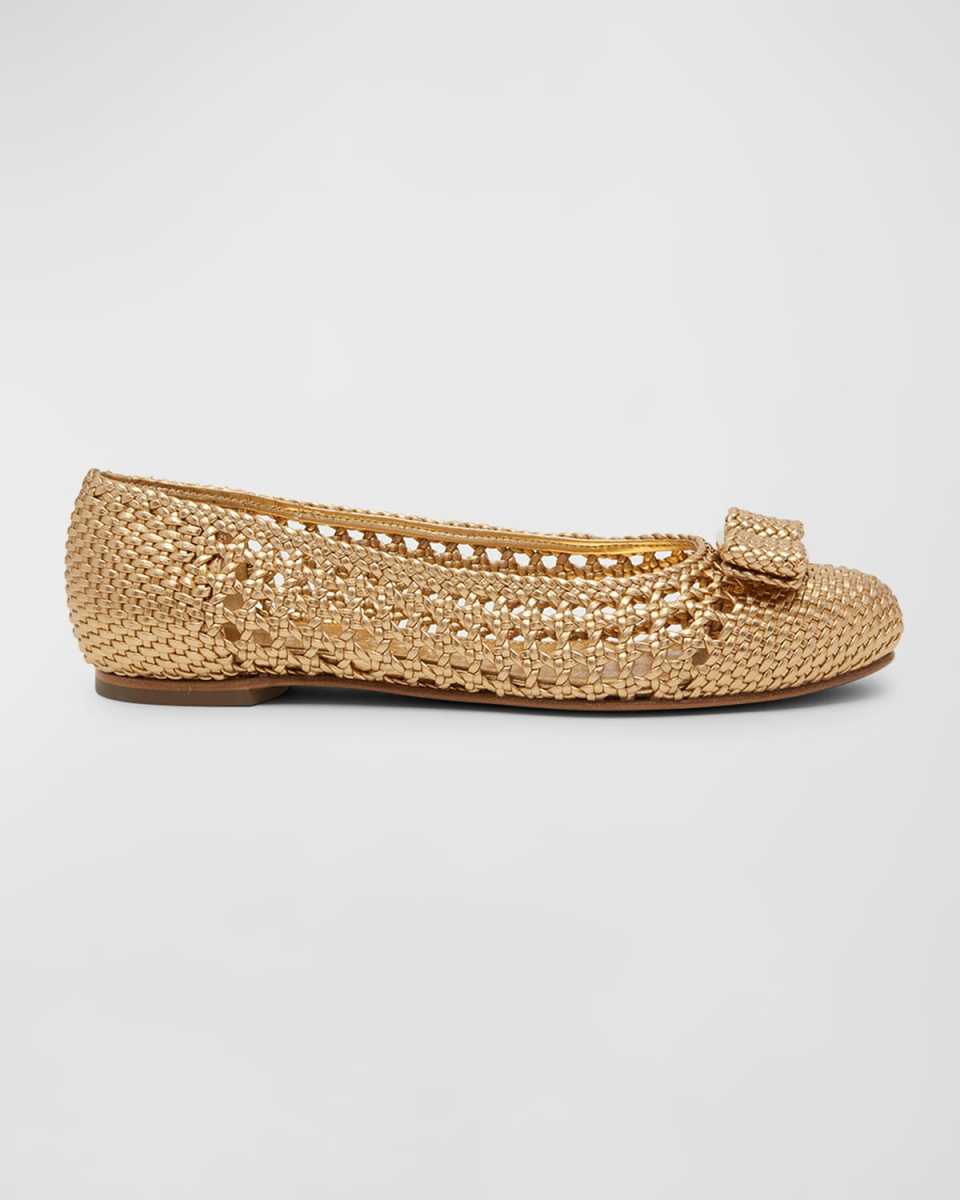 Varina Bow Woven Metallic Ballerina Flats